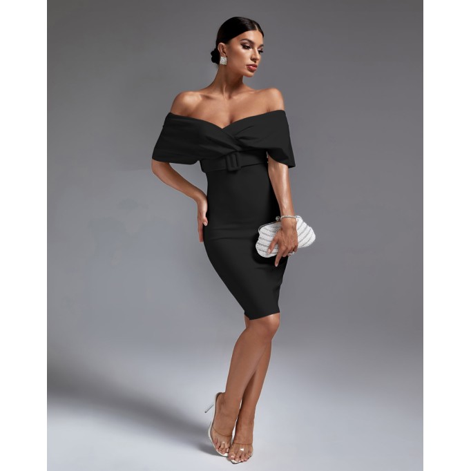 V Neck Midi Bandage Dress With Belt