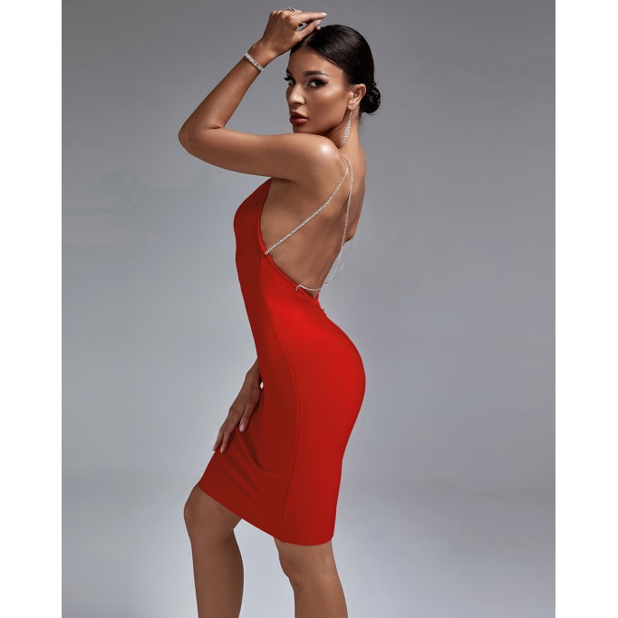 Backless Drill Chain Bandage Dress