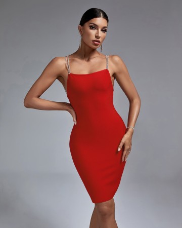 Backless Drill Chain Bandage Dress