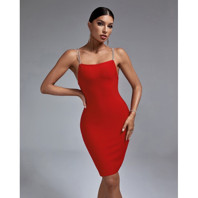 Backless Drill Chain Bandage Dress