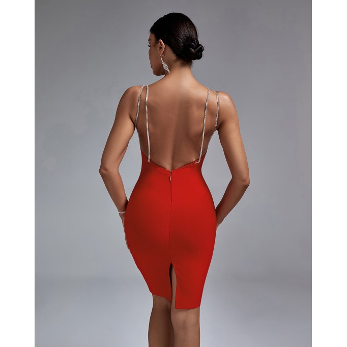 Backless Drill Chain Bandage Dress