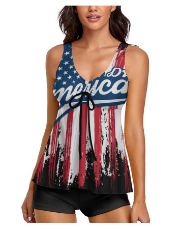 Tankini American Flag Two Piece Bathing Suits Swimwear