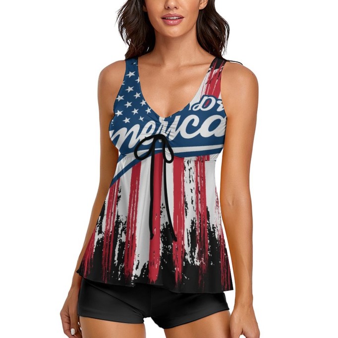 Tankini American Flag Two Piece Bathing Suits Swimwear