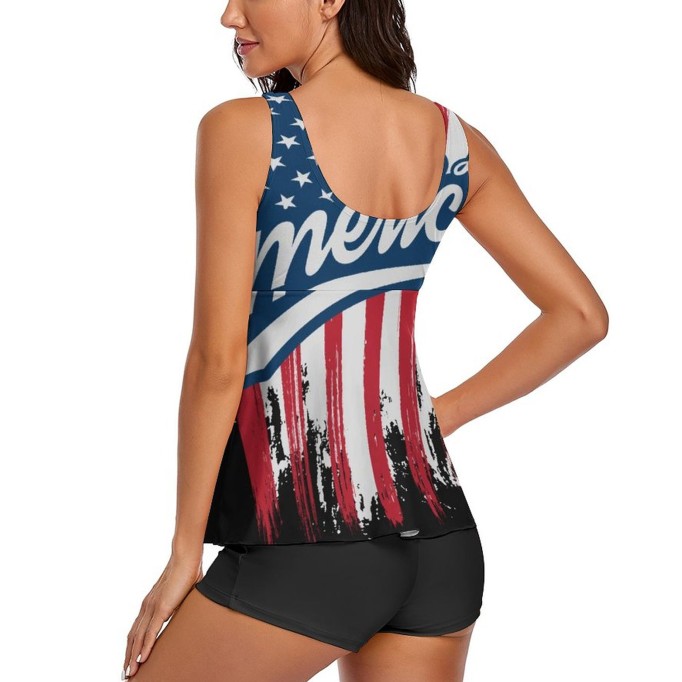 Tankini American Flag Two Piece Bathing Suits Swimwear