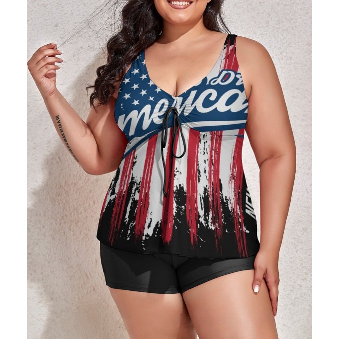 Tankini American Flag Two Piece Bathing Suits Swimwear