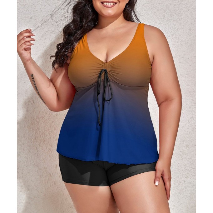 Tankini Gradient Blue Two Piece Bathing Suits Swimwear