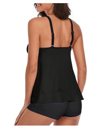 Tankini Black Tank Top Two Piece Bathing Suits with Boyshorts