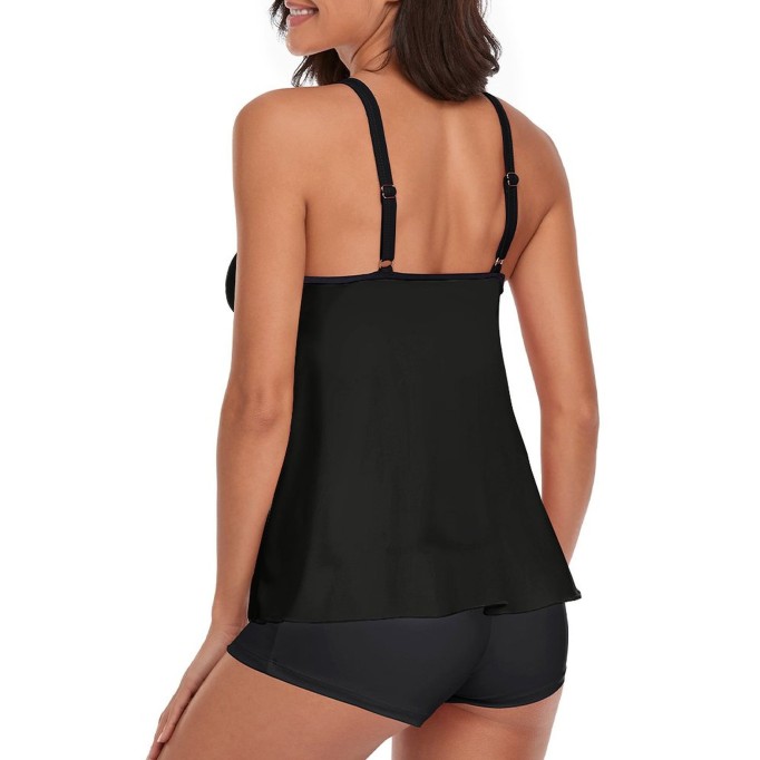 Tankini Black Tank Top Two Piece Bathing Suits with Boyshorts