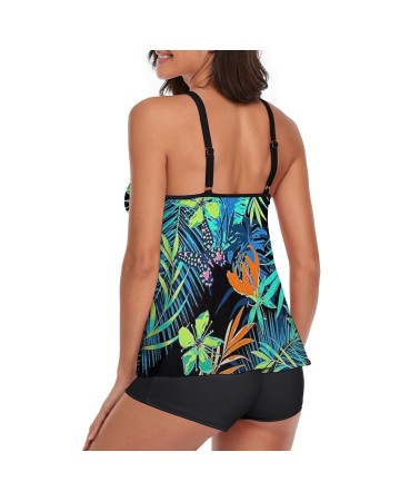 Tankini Trapical Green Tank Top Two Piece Bathing Suits with Boyshorts