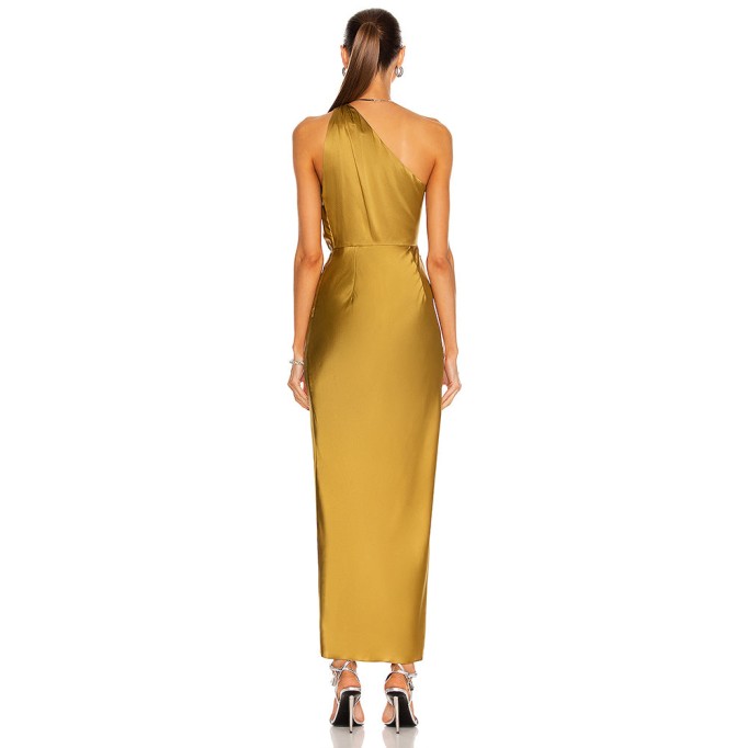 One Shoulder Sleeveless Asymmetrical Maxi Bodycon Dress