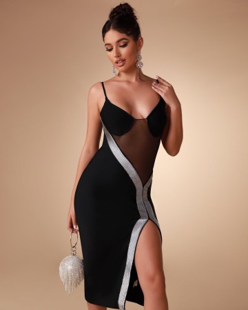 Contrast Mesh Tape Bandage Dress