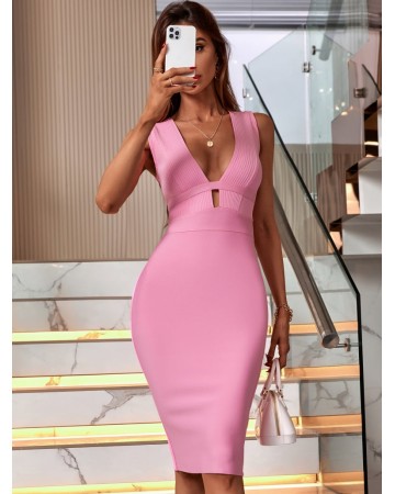 V Neck Backless Fashion Bandage Dress PF19056