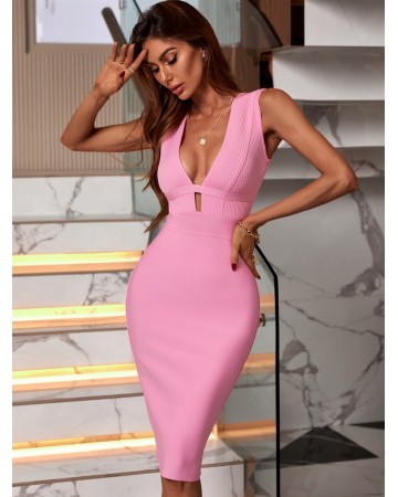 V Neck Backless Fashion Bandage Dress PF19056