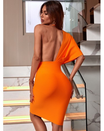 Short Sleeve Asymmetrical Mini Bandage Dress PF21408