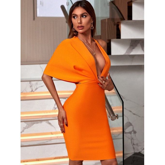 Short Sleeve Asymmetrical Mini Bandage Dress PF21408