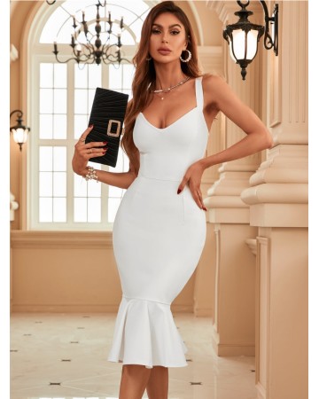 Backless Fishtail Midi Bandage Dress PP19352