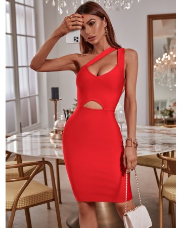 One Shoulder Sleeveless Cut Out Midi Bandage Dress