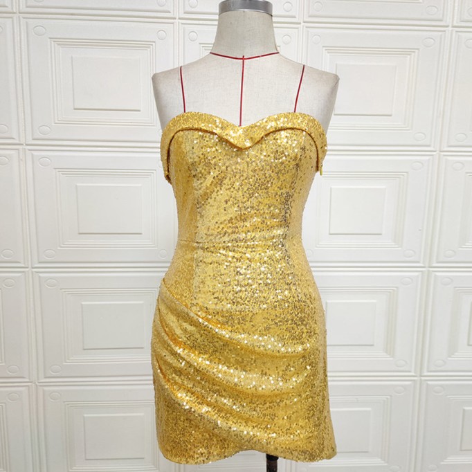 Strapless Sleeveless Mini Sequined Bodycon Dress KLY517