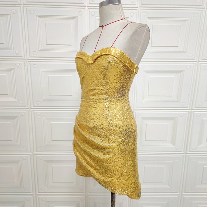 Strapless Sleeveless Mini Sequined Bodycon Dress KLY517