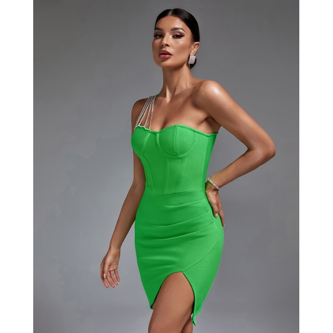 Sleeveless Drill Chain Bandage Split Dress