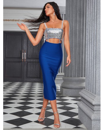 Strappy Sleeveless Midi Sequined Bandage Dress HB79880