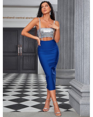 Strappy Sleeveless Midi Sequined Bandage Dress HB79880