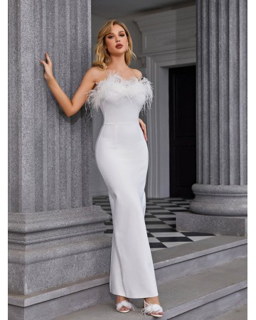 Strapless Feather Maxi Bandage Dress