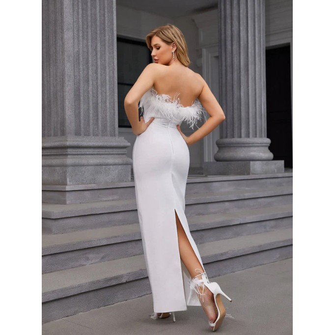 Strapless Feather Maxi Bandage Dress