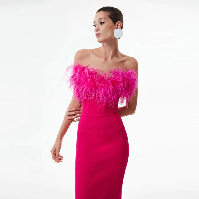 Strapless Feather Maxi Bandage Dress