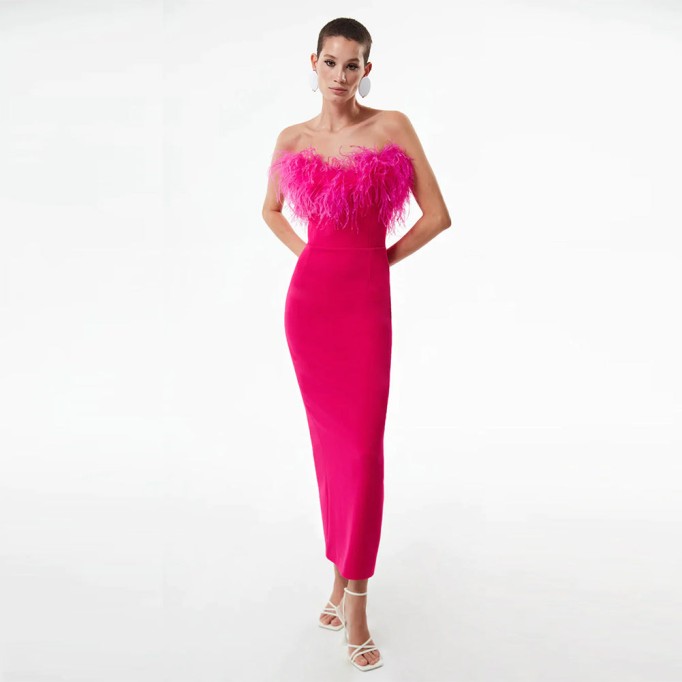 Strapless Feather Maxi Bandage Dress