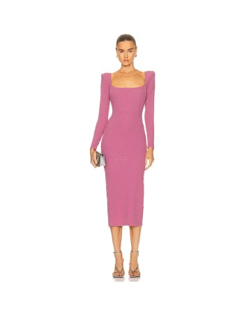 Square Collar Midi Color Diamond Bandage Dress HL9053