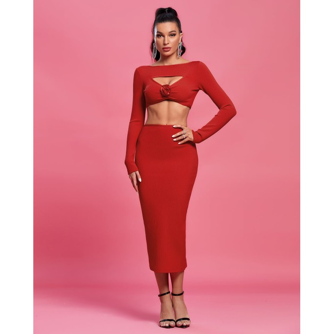 Round Neck Exposed Waist Bandage Set