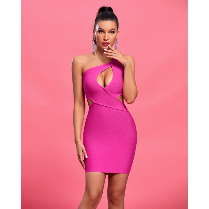 One Shoulder Hollow Mini Bandage Dress