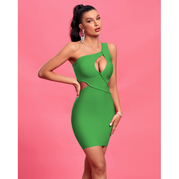 One Shoulder Hollow Mini Bandage Dress