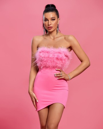 Strapless Feather Bodycon Mini Dress