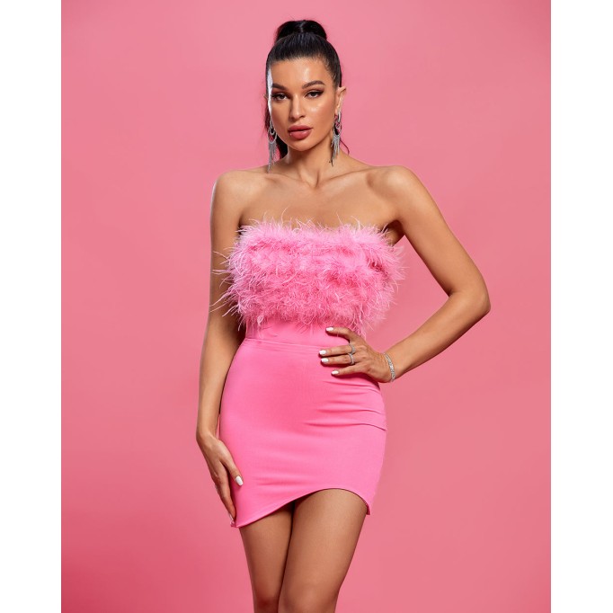 Strapless Feather Bodycon Mini Dress