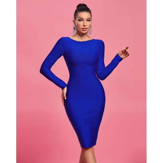 Round Neck Backless Midi Bandage Dress