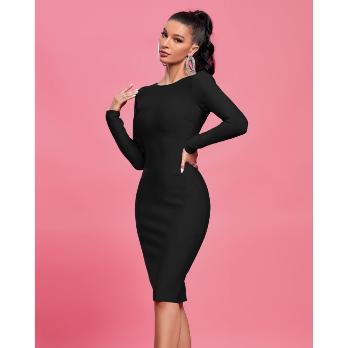 Round Neck Backless Midi Bandage Dress