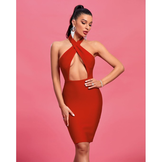 Halter Sleeveless Cut Out Midi Bandage Dress