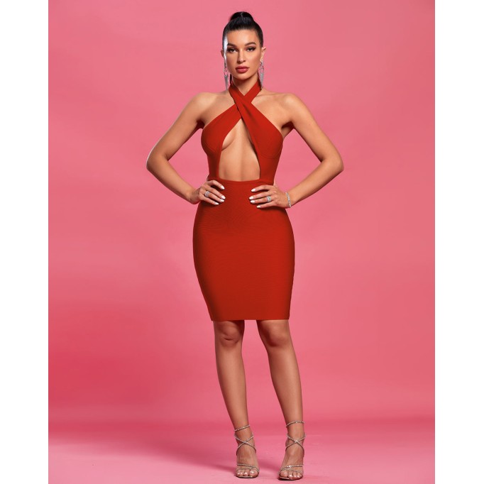 Halter Sleeveless Cut Out Midi Bandage Dress