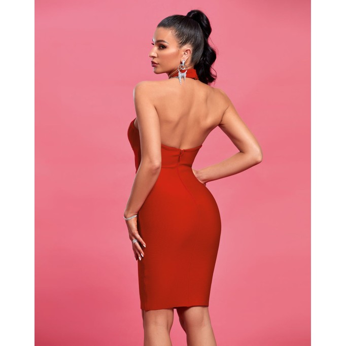 Halter Sleeveless Cut Out Midi Bandage Dress