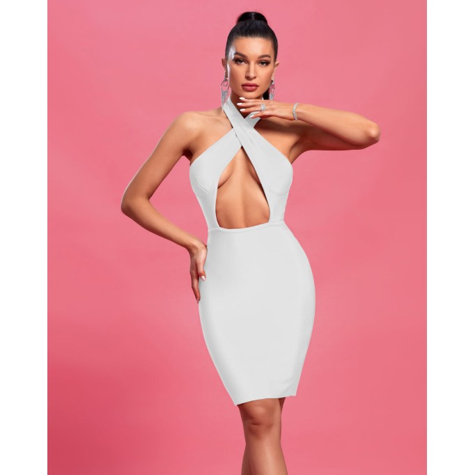 Halter Sleeveless Cut Out Midi Bandage Dress