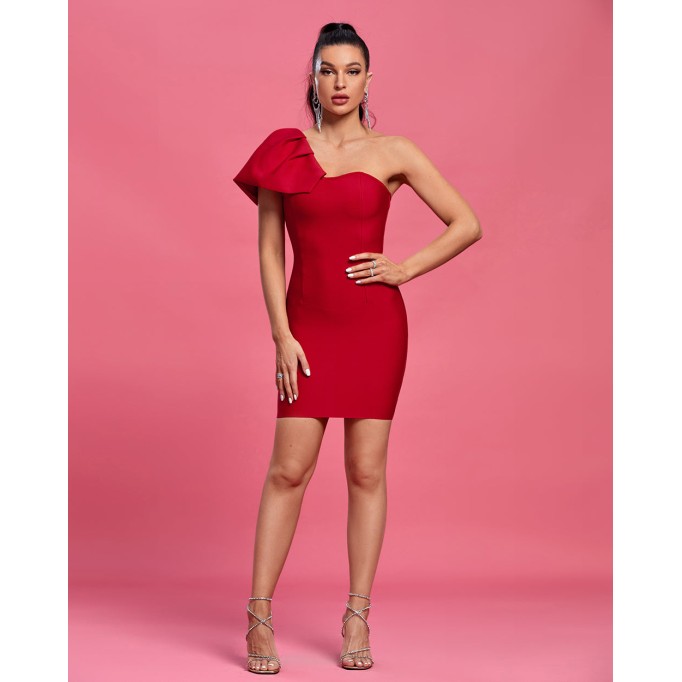 One Shoulder Sleeveless Frill Mini Bandage Dress