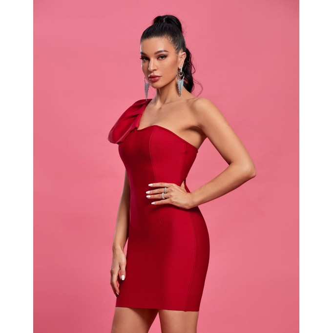 One Shoulder Sleeveless Frill Mini Bandage Dress