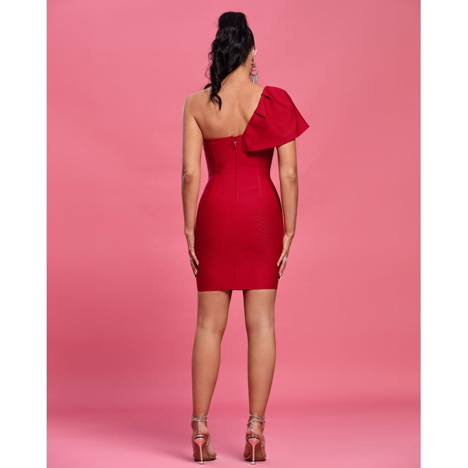 One Shoulder Sleeveless Frill Mini Bandage Dress