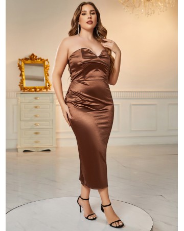 Plus Size Strapless Midi Slit Bodycon Dress HB77680