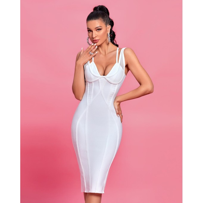 Lace-up Striped Midi Bandage Dress