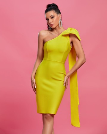 Bowknot Asymmetrical Sleeveless Bandage Dress