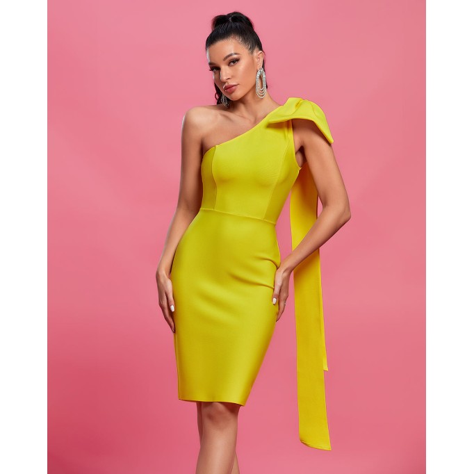 Bowknot Asymmetrical Sleeveless Bandage Dress