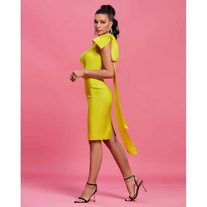 Bowknot Asymmetrical Sleeveless Bandage Dress